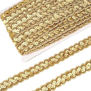 PH PandaHall 14 Yards Metallic Lace Trim, 3/4 Inch Ligh Gold Sparkle Wave Lace Trim Sewing Lace Fabric Trim Crochet Lace Ribbon with Paillette for Wedding Applique Dress Bridal Curtain Slipcover DIY