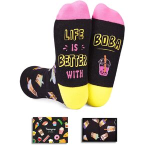 Zmart Funny Crazy Boba Gifts Socks for Teen Girls Boys, Kawaii Boba Bubble Milk Tea Gifts Boba Lover Drinker Gifts for Women Men, Cute Boba Socks