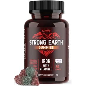 Strong Earth - Iron with Vitamin C Gummies for Adults, Teens & Kids (60 Count) | Iron Supplements with Vitamin C Gummy | Blood Builder Anemia FE Iron Gummies | Iron Supplement for Women and Men