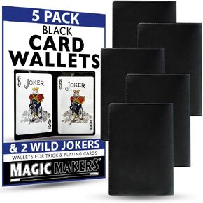 Black Card Wallets 5 Pack with Wild Jokers by Magic Makers