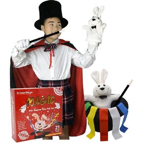 Kids Magician Role Play Set Contains Magic Top Hat Magic Wand Rabbit Puppet Color Ribbons Gloves(Model:BMM006)