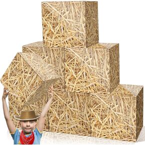 6 PCS Hay Bales Paper Boxes Decor Western Cowboy Party Decor Box Farm Hay Photo Booth Props Rustic Farmhouse Cowboy Party Supplies