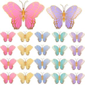 20 Pcs Butterfly Centerpieces for Tables Butterfly Party Decorations 3D Golden Butterfly Table Toppers Centerpiece for Girl Party Birthday Baby Shower (Pink, Purple,12 x 9 In,10 x 7 In)