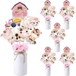 Hotop 30 Pcs Farm Animal Centerpiece Sticks Floral Animals Table Toppers Birthday Party Supplies Decor for Girls Theme Topper Photo Booth Props