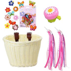 Bike Basket Bell Tassel Streamer Set for Girls, Bicycle 4Pcs/Set Decoration Accessories (Basket + Bell + Streamer + Wheel Spoke) in Kuwait
