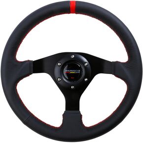 12.60inch/320mm Sport Steering Wheel 3-spoke Round Flat Leather Game Simracing Steering Wheels Red Stitcing PCD=70mm