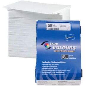 Zebra 800100-150LT Color Ribbon YMCKO - 200 Print for ZC100LT Series Printers with 500 ID Zone Premium White Blank Plastic CR80 30 Mil PVC Cards