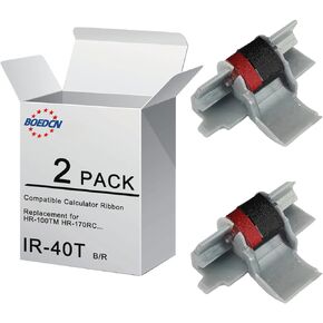 2 Pack Compatible Calculator Ribbon Replacement for Casio hr-100tm hr-170rc IR-40T Calculator Ink Roller Compatible with Casio HR-100TM Canon P23-dhv Sharp EL-1801V, Individually Sealed, B/R