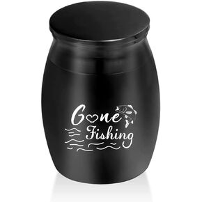 Small Urns for Human Ashes Cremation Urns for Ashes Gone Fishing Mini Urns Ashes Holder Small Keepsake Urns for Ashes Decorative Urns Sharing Funeral Urn,Black