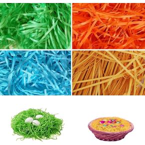 Menetop 4 Colors Easter Grass Raffia Paper Craft Shredded Paper Grass for Easter Baskets and Gift Wrapping - 14oz Easter Grass Filler for Easter Party Decorations