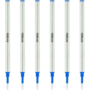 4.37 inch Rollerball Pen Refills, Roller Ball Fine Point 0.5mm, Black Ink Refill Pack of Replaceable Pen Refills Medium Point (6 Pack)