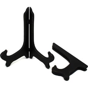 CVHOMEDECO. Antique Distressed Black Decorative Wooden Plates Rack Wood Easels Holder Folding Display Stand Home Décor Art, 9 Inch, Set of 2.