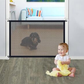 Magic Dog Gate,Magic pet Gate for Stairs and Door, mesh Dog Gates for The House Foldable Safety Isolation Fence,Indoor Pet Safety Gate Install (B-43×28")…