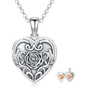 Rose Flower Locket Necklace That Holds Pictures 925 Sterling Silver Vintage Flower Heart Photo Locket Necklace Rose Pendant Jewelry Gifts for Women in Kuwait