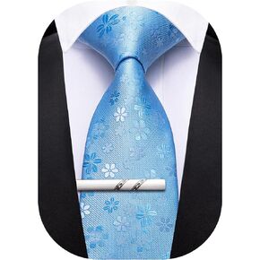 Barry.Wang Neckties for Man Floral Silk Woven Tie for Man Necktie Clips Fashion Designer 3.34" Wedding Party