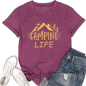 Camping Life T Shirt Women Camping Hiking Shirt Mountain Tees for Women Summer Outdoor Graphic Tees Travel Shirt