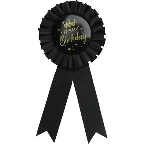 It's My Birthday Ribbon,Satin Fabric Birthday Boy or Girl Birthday Rosette Button Pins,Happy Birthday Queen King Party Button Pins,Girls and Boy Brooches(Black Gold)…