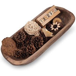 Decorative Wooden Dough Bowls Decor Vintage Long Natural Root Hand Carved Bowl Wooden Tray, Rustic Centerpiece Dining Room Table Centerpiece Potpourri Decor Display Bowl 16.5" L x 6" Wx2.8 H in Kuwait