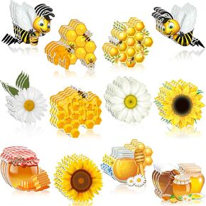 48 Pieces Bee Theme Cutouts Classroom Bulletin Board Decoration Honey Honeycombs House Daisy Sunflowers Cutouts for Chalkboard Wall Bee Birthday Party Decor