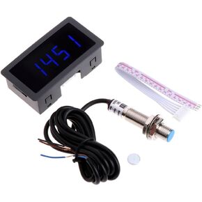 Speedometer 4 Digital LED Tachometer Speed Meter+Proximity Sensor 12V 9999RPM for Lathe/Mower/CNC-/Spring High-Precision, Blue