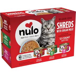 Nulo Shreds with Organ Meat Grain-Free Wet Cat and Kitten Food, Variety Pack, 2.8 oz, 12 Count