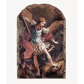 Catholic Patron Saint Michael Arched Icon Tile Plaque with Stand, 8 1/2 Inch