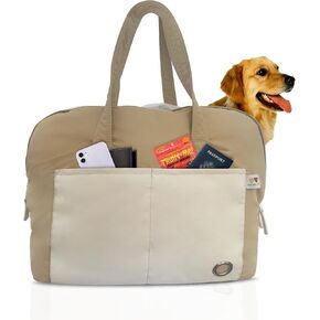 Chat Chien & Co. Sleep and Go Luxury Dog and Cat Carrier, Convertible Bed, Premium Waterproof Portable Pet Travel Bag with Padded Cushioning, Adjustable Straps and Pockets, Blue/Beige/Yellow 12" x 22" in Saudi Arabia