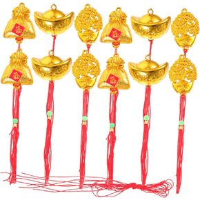 Artibetter 18pcs New Year Potted Plant Decoration Money Bag Christmas Tree Ornament Feng Shui Charm Chinese Knot Tassel Car Ornament Car Gifts Chinese Style Ornament Abs New Year Tree Lucky