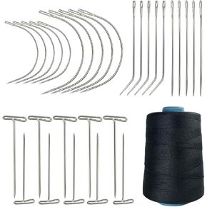Needle and Thread for Hair Extensions, 1640 Yards Hair Extension Thread Sewing, Hair Weave Threads with 30 Pcs C J Shape Curved Needle I Needle for Making Wig DIY Hand Sewing Hair Weave Extension
