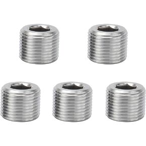 Stainless Steel 304 Hex Socket Plug, 1/4" NPT Male, Pack of 5