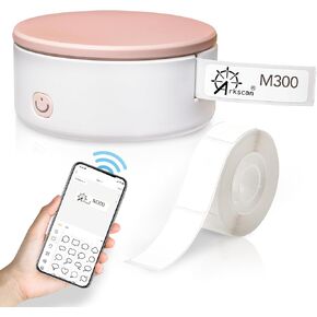 M300 Portable Thermal Sticker Printer for Bluetooth Wireless Smart Phone Label Maker, Inkless and Rechargeable, Multiple Templates Fonts for Home, Office and Storage (Pink Round)