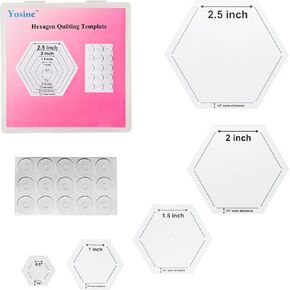 5 Sizes Hexagon Quilting templates for Quilting with 1/4 Seam Allowance,0.5 Inch,1 Inch,1.5 Inch,2 Inch,2.5 Inch,Acrylic Hexagon Quilting Template Set for Sewing Patchwork Crafts