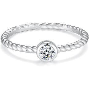 925 Sterling Silver Stackable Birthstone Rings for Women Teen Girls Colorful Cubic Zirconia Mothers Daughter Jewelry Gift Simple Promise Ring for Her