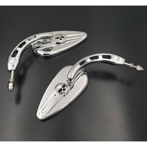 HTTMT MT383D- Chrome Skull Side Mirrors Compatible with Harley Davidson 1982-later all models (except VRSCF,2014-later FLHTKSE,FLHRSE6, FLHR and FLHRC models and XL1200X mounted below the handlebars)