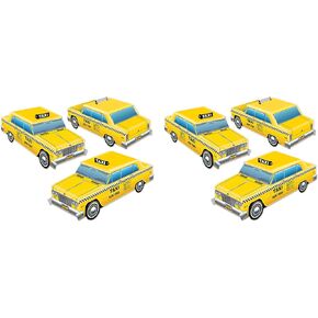 Beistle 3-D Taxi Cab Centerpieces, 4" x 10.5", Set of 6 - New York City Yellow Cars Table Decorations, Driving Themed Party