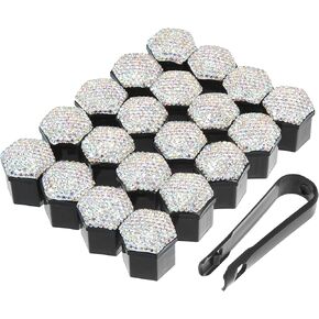X AUTOHAUX 20pcs Wheel Lug Nut Cap Covers 17mm Bling Faux Crystal Wheel Bolt Cap Cover Universal Wheel Lug Nut Cap Hex Protector Multicolor