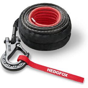 Black Winch Rope 3/8'' x 80' Winch Line with 3.8ft Protective Sleeve, Forged Winch Hook, Safety Pull Strap for 4WD Road Vehicle Truck SUV Jeep