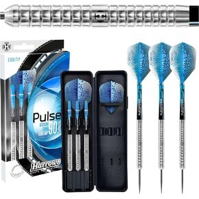 Harrows Pulse 90% Tungsten Steel Tip Darts Set 21g, 22g, 23g, 24g, 25g & 26g - Includes Recessed Curve Grip, Aqua Supergrip Fusion Shafts, Prime Flights & Travel Case