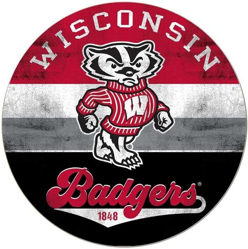 Wisconsin Badgers Multi-Color Retro Circle Sign, 20x20 Inches, Badgers Decor for Dorm Room, Bedroom, Fan Cave, Living Room; Display Your Team Spirit with This Unique Wisconsin Badgers Wall Art in Saudi Arabia