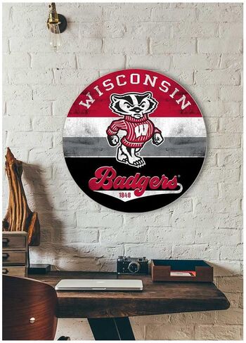 Wisconsin Badgers Multi-Color Retro Circle Sign, 20x20 Inches, Badgers Decor for Dorm Room, Bedroom, Fan Cave, Living Room; Display Your Team Spirit with This Unique Wisconsin Badgers Wall Art in Saudi Arabia