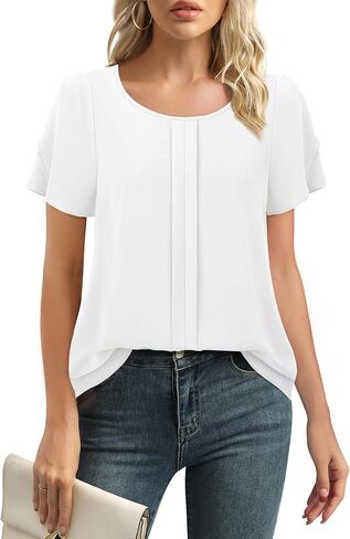 Chiffon Blouses for Women Business Casual Petal Short Sleeve Office Work Tops Dress Tunic Shirts in Saudi Arabia