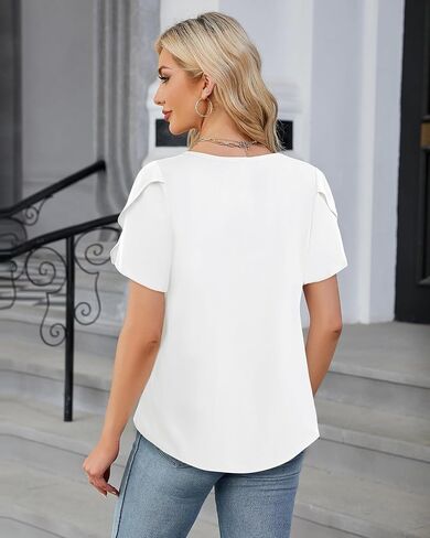 Chiffon Blouses for Women Business Casual Petal Short Sleeve Office Work Tops Dress Tunic Shirts in Saudi Arabia