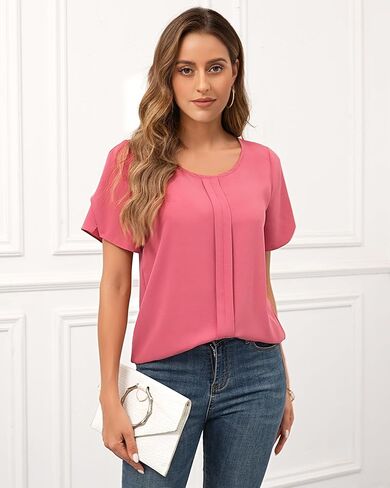 Chiffon Blouses for Women Business Casual Petal Short Sleeve Office Work Tops Dress Tunic Shirts in Saudi Arabia
