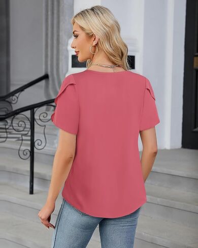 Chiffon Blouses for Women Business Casual Petal Short Sleeve Office Work Tops Dress Tunic Shirts in Saudi Arabia