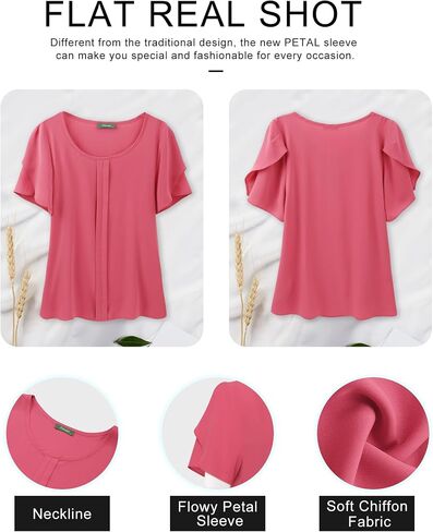 Chiffon Blouses for Women Business Casual Petal Short Sleeve Office Work Tops Dress Tunic Shirts in Saudi Arabia