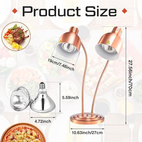 2 Pcs Food Heat Lamp Food Heat Preservation Lamp Commercial Food Warmer Light Portable Catering Heat Lamp for Restaurant Kitchen Food Heating Home Use Service Buffet, Dual Head, 250W Bulb in Saudi Arabia