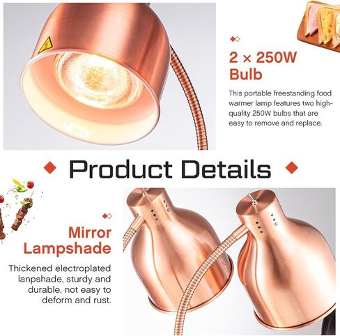 2 Pcs Food Heat Lamp Food Heat Preservation Lamp Commercial Food Warmer Light Portable Catering Heat Lamp for Restaurant Kitchen Food Heating Home Use Service Buffet, Dual Head, 250W Bulb in Saudi Arabia