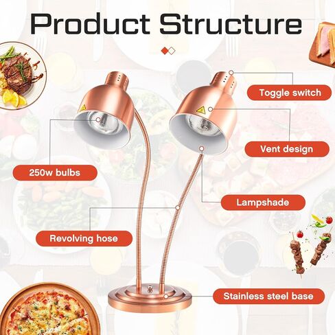 2 Pcs Food Heat Lamp Food Heat Preservation Lamp Commercial Food Warmer Light Portable Catering Heat Lamp for Restaurant Kitchen Food Heating Home Use Service Buffet, Dual Head, 250W Bulb in Saudi Arabia