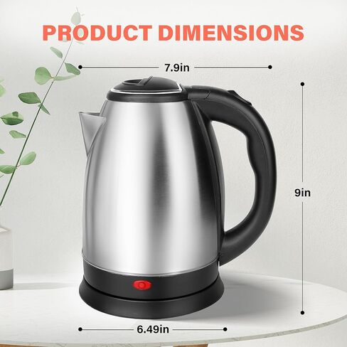 Stainless Steel Electric Tea Kettle, Electric Kettles for Boiling Water, 1.7L Electric Kettle, Cordless Water Boiler with 360 Degree Rotational Base, Automatic Shut Off, 1000W, Silver (Black) in Kuwait