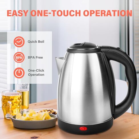 Stainless Steel Electric Tea Kettle, Electric Kettles for Boiling Water, 1.7L Electric Kettle, Cordless Water Boiler with 360 Degree Rotational Base, Automatic Shut Off, 1000W, Silver (Black) in Kuwait